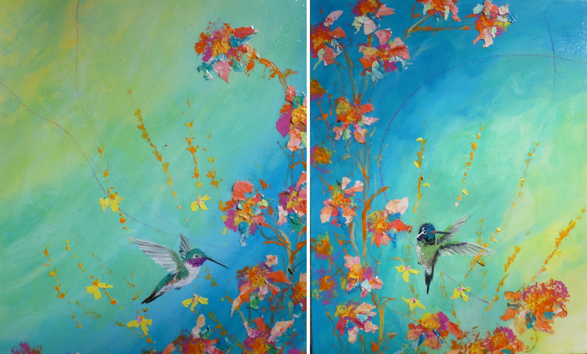 Ruby Throat & blue chinned Hummer two, original  paintings 16"x20" each